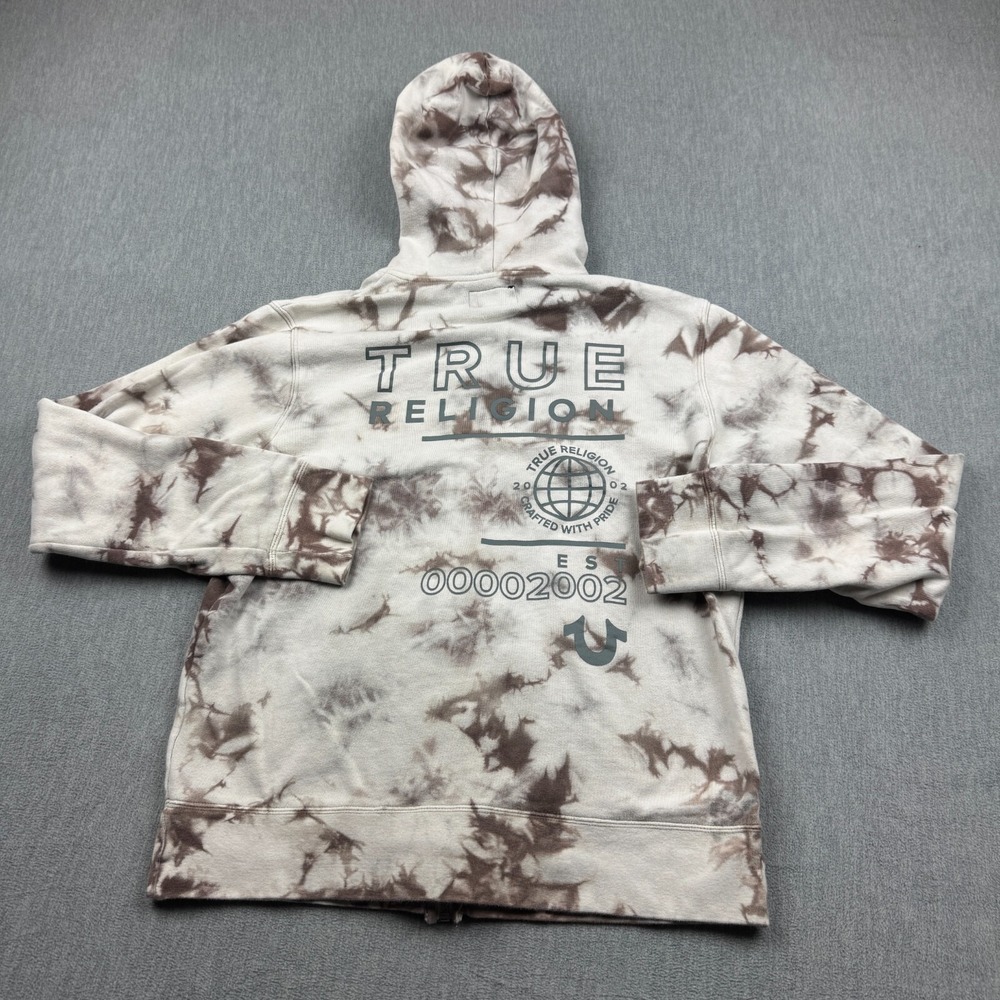 True Religion Hoodie Womens Medium Beige Tie Dye Classic Full Zip Sweater Jacket